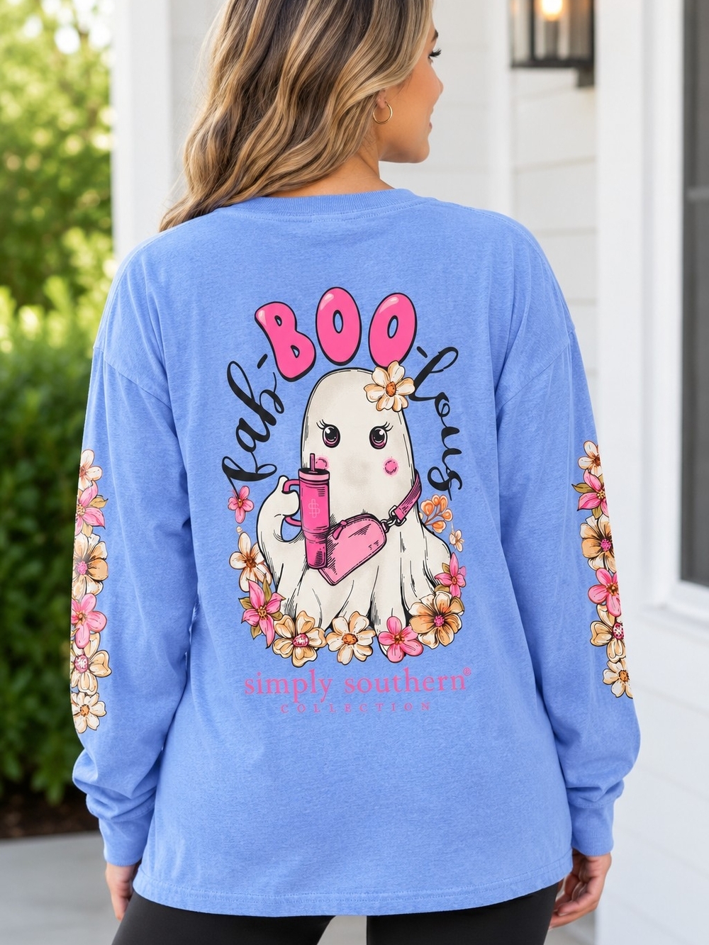 Simply Southern "Fab-Boo-Lous" Halloween Long-sleeve Graphic Shirt - Picture 2 of 10